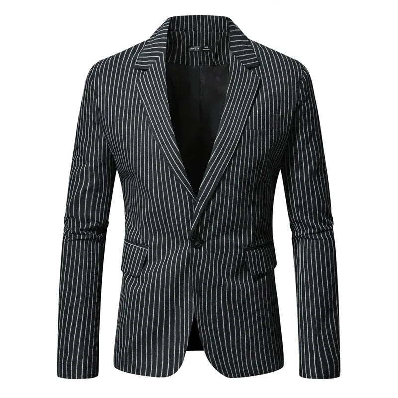 Blazer homme – Coupe slim – Rayures verticales – Revers crantés – Fermeture un bouton
