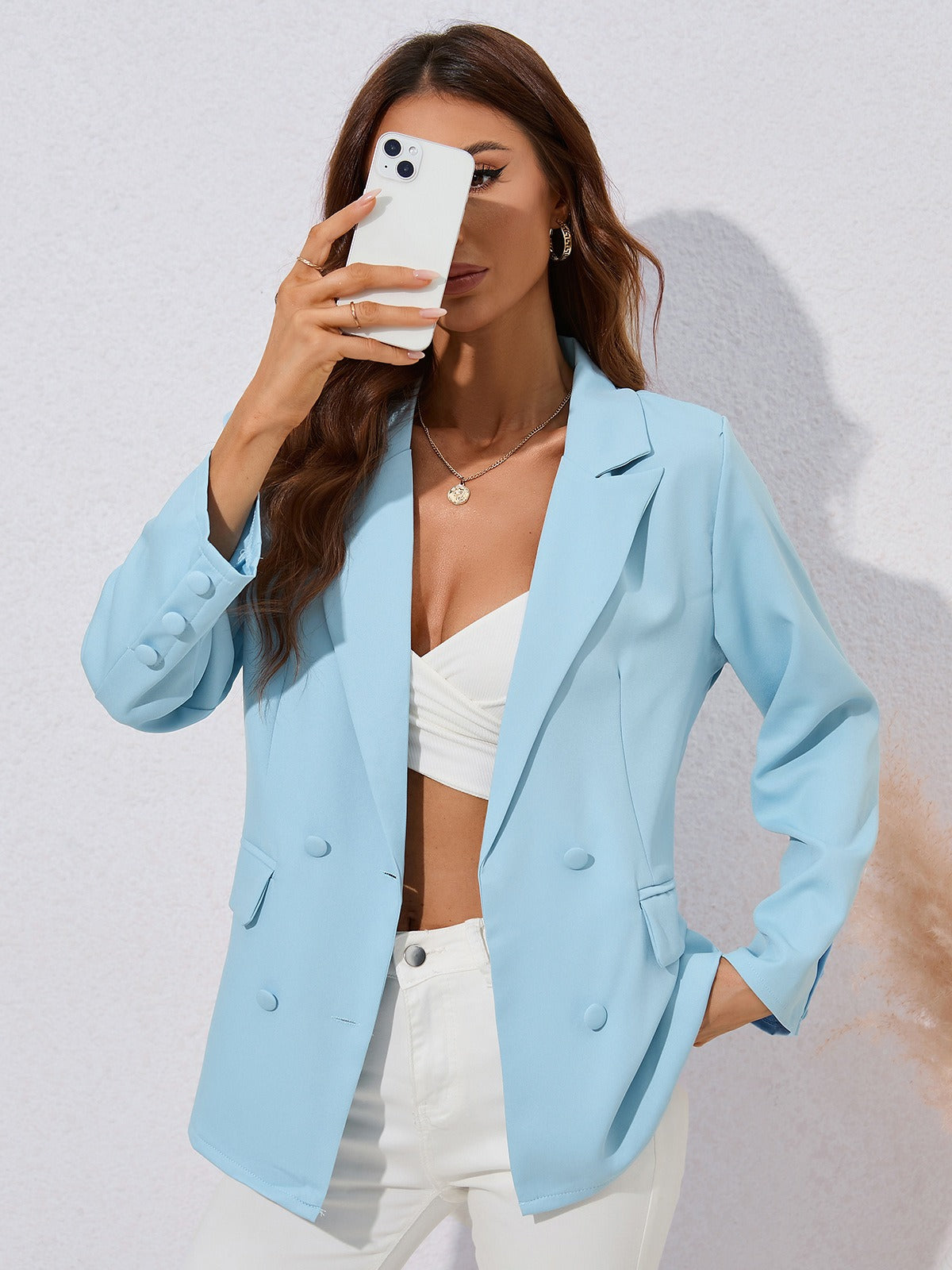 Blazer femme – Coupe cintrée – Double boutonnage – Manches longues – Tissu structuré