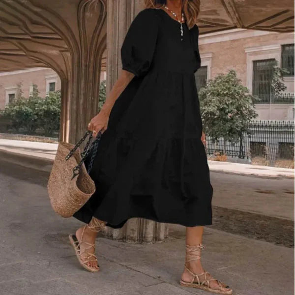 Robe femme – Coupe fluide – Coton doux – Manches bouffantes – Style bohème à volants