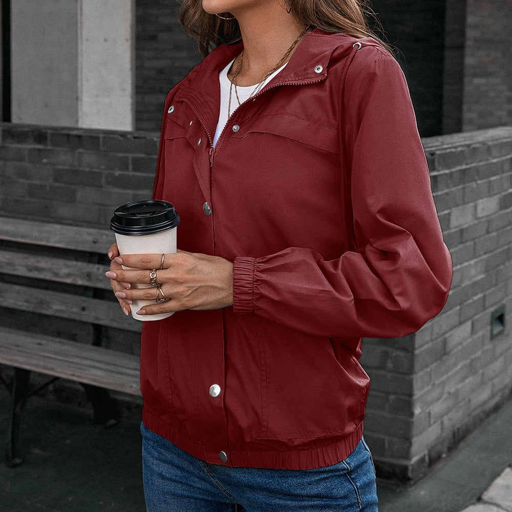Veste imperméable femme – Coupe décontractée – Capuche – Coupe-vent zippée