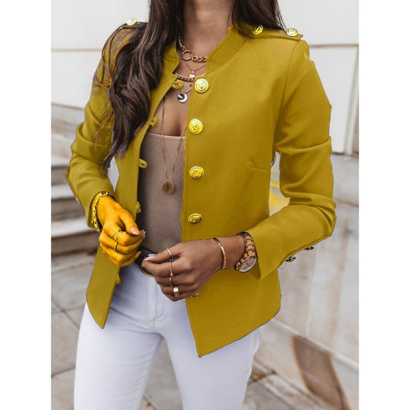 Blazer femme – Coupe slim – Épaules structurées – Double boutonnage – Coton