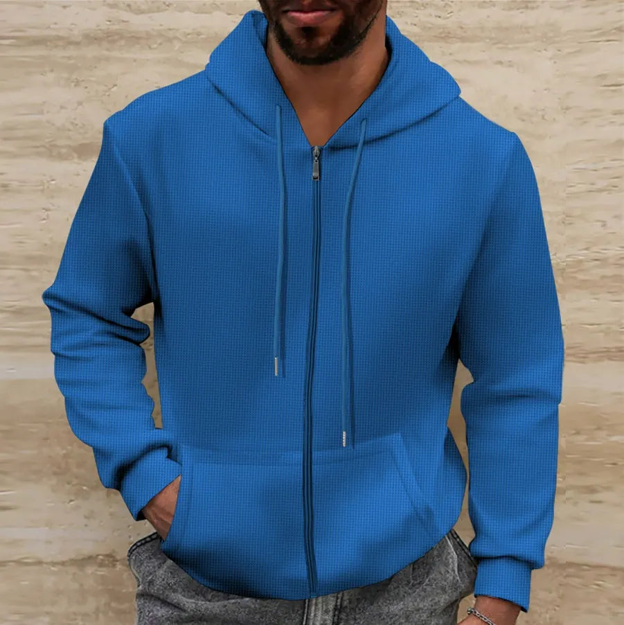 Veste à capuche homme – Coupe régulière – Matière gaufrée – Zip intégral – Style décontracté