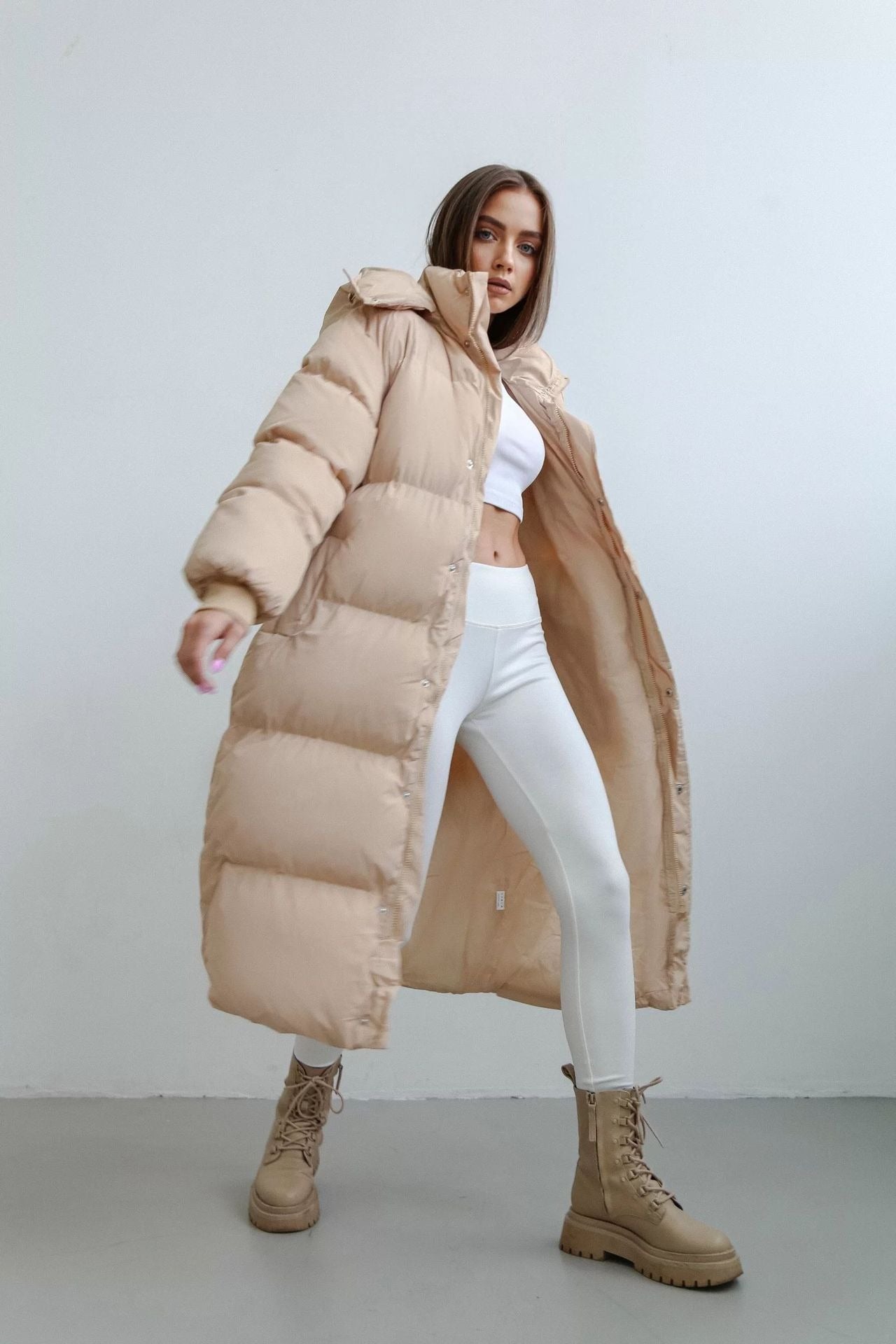 Femme Manteau Matelassé - Tissu Tissé Isolé - Coupe Oversize - Col Montant - Capuche