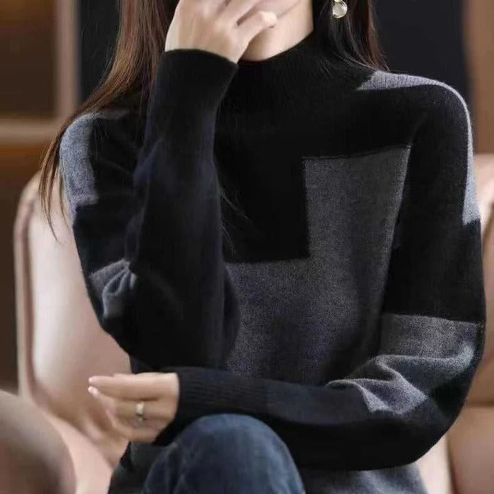 Femme Sweatshirt Pull - Maille Douce - Col Montant - Coupe Décontractée - Manches Longues