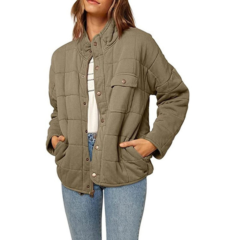 Veste matelassée femme – Coupe ample – Col montant – Fermeture à boutons – Décontractée