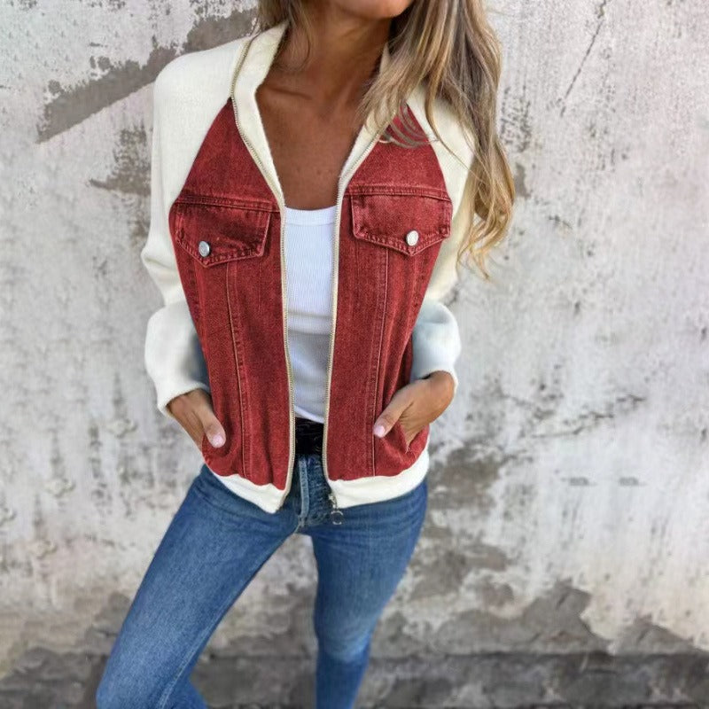 Veste en jean femme – Coupe oversize – Patchwork – Boutons – Poches avant