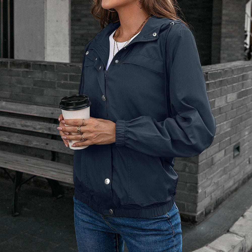 Veste imperméable femme – Coupe décontractée – Capuche – Coupe-vent zippée
