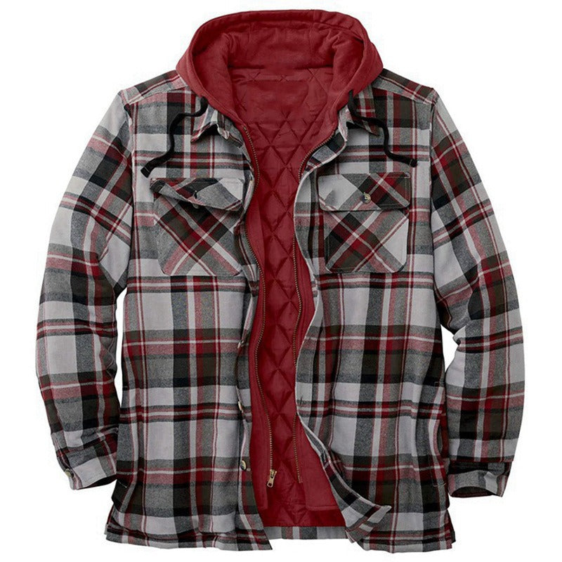 Veste Chemise Homme – Coupe Relax – Flanelle Matelassée – Capuche – Motif Carreaux