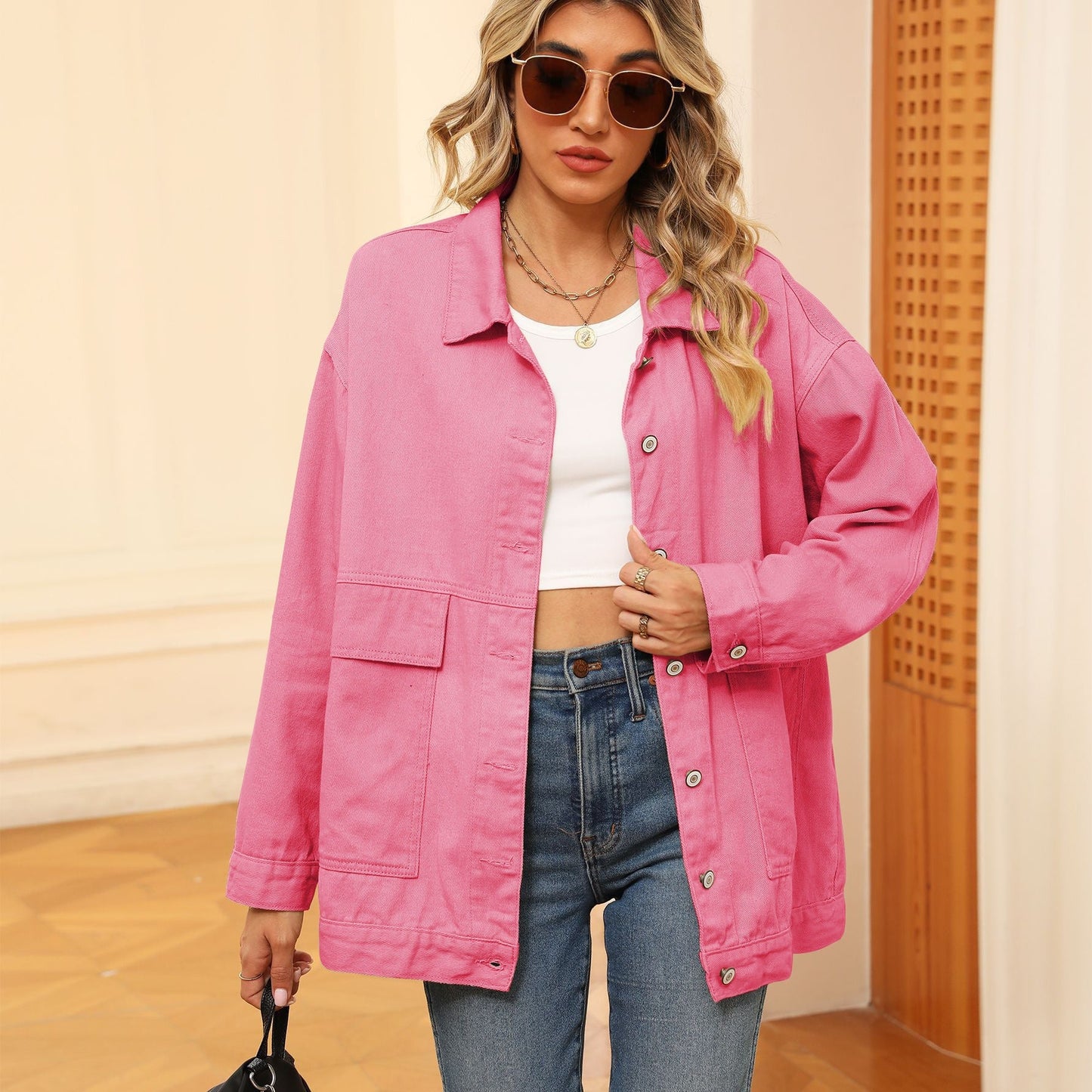 Veste en jean femme – Coupe ample – Longueur hanches – Fermeture boutonnée