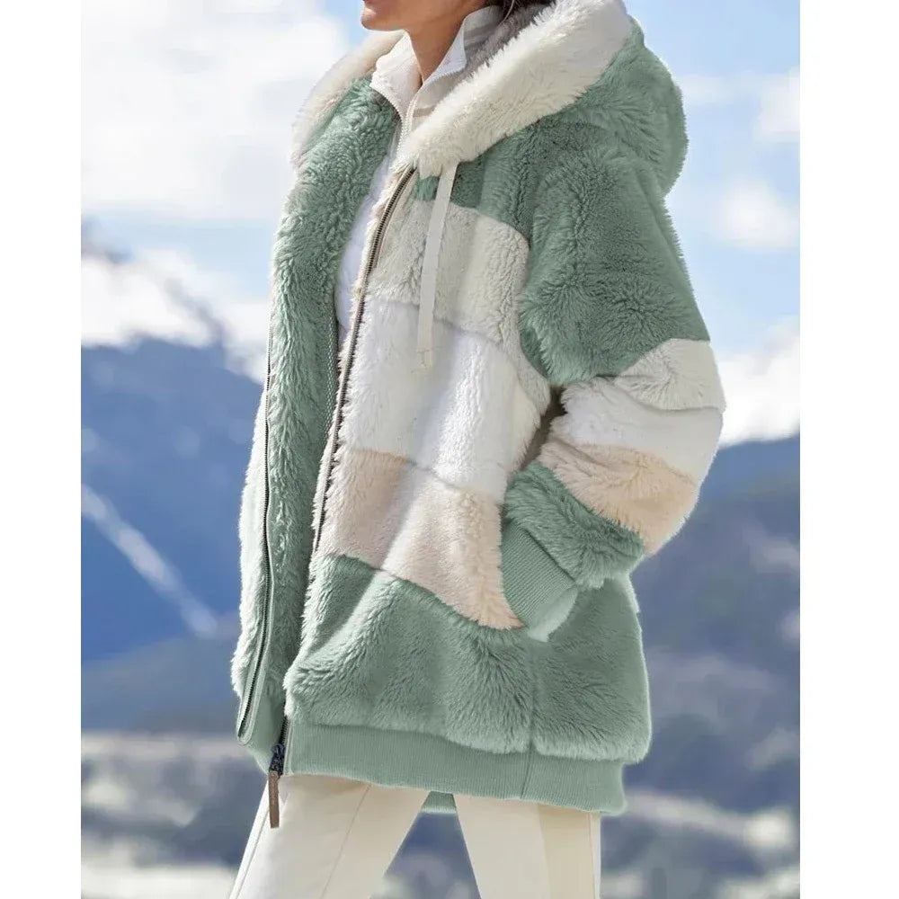 Veste polaire femme – Coupe oversize – Molleton doux – Capuche – Fermeture zippée