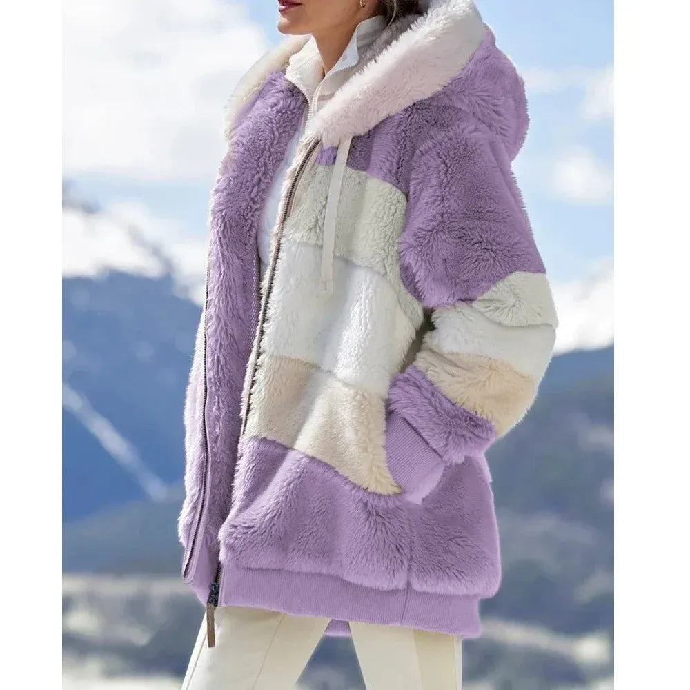 Veste polaire femme – Coupe oversize – Molleton doux – Capuche – Fermeture zippée
