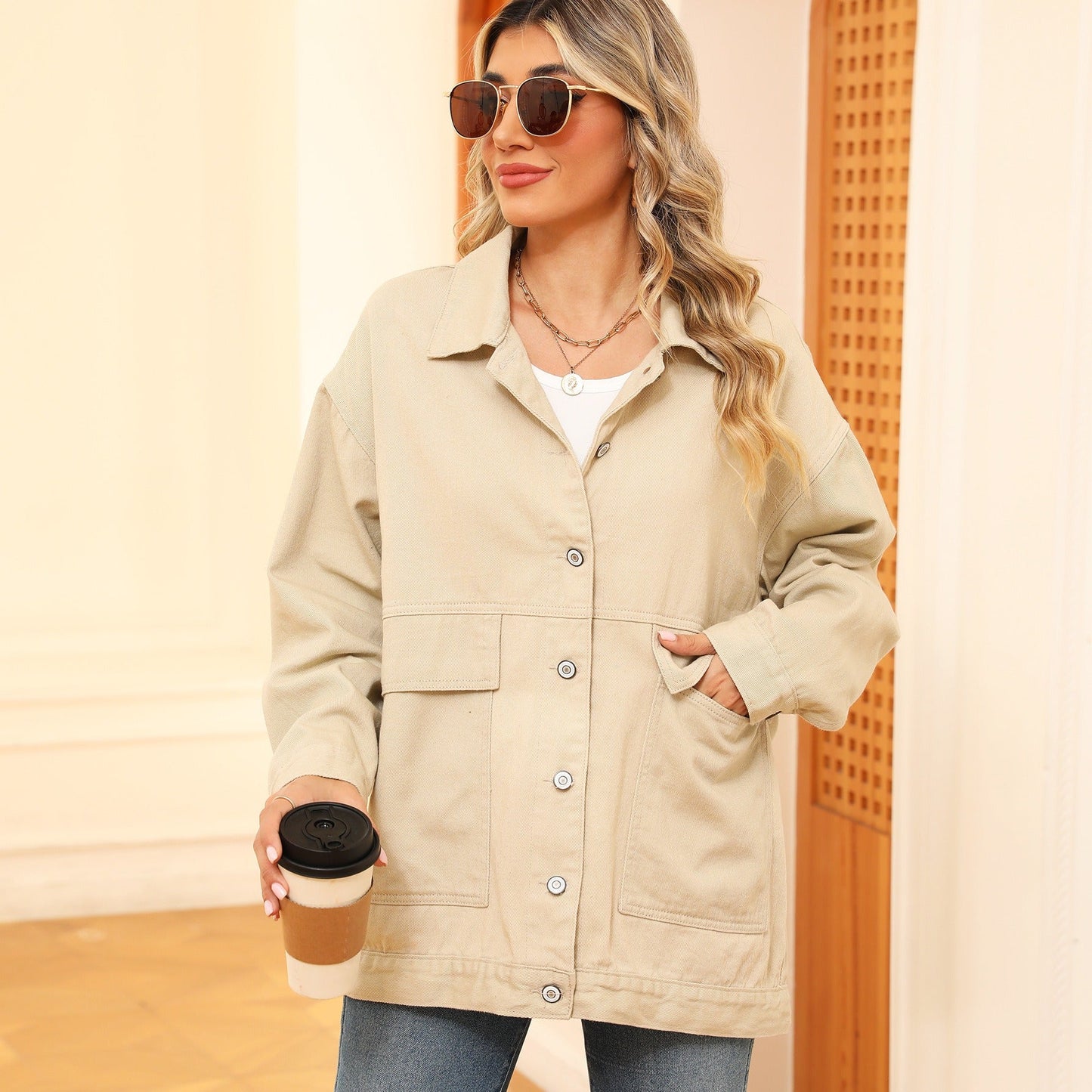 Veste en jean femme – Coupe ample – Longueur hanches – Fermeture boutonnée
