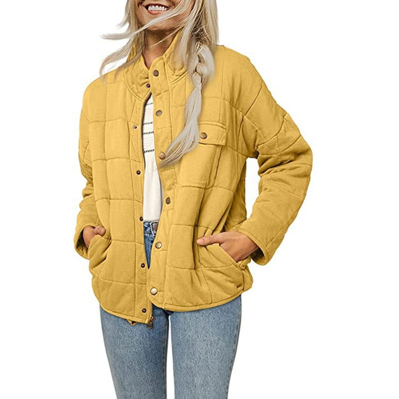 Veste matelassée femme – Coupe ample – Col montant – Fermeture à boutons – Décontractée