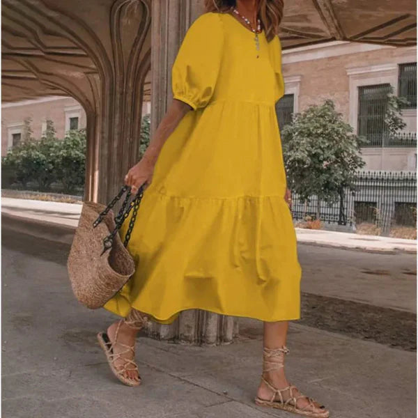 Robe femme – Coupe fluide – Coton doux – Manches bouffantes – Style bohème à volants