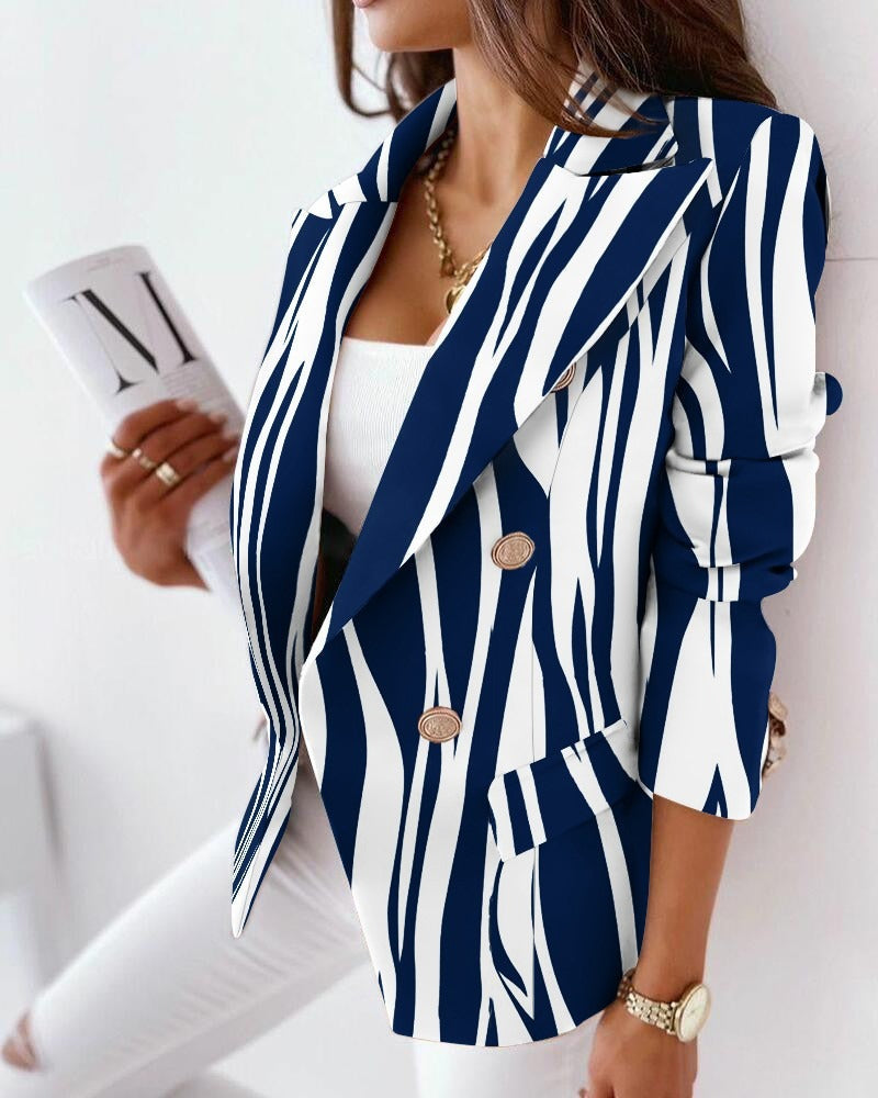 Blazer femme – Coupe cintrée – Double boutonnage – Motif chaînes stylisé