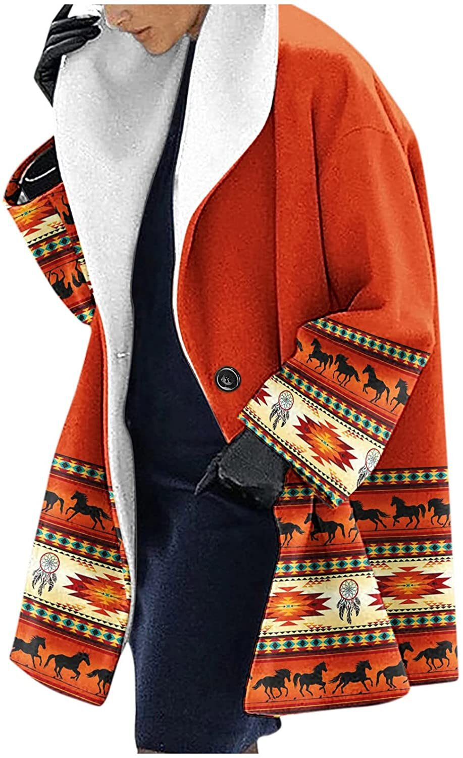 Veste à capuche femme – Coupe ample – Longueur mi-cuisses – Motifs ethniques en laine