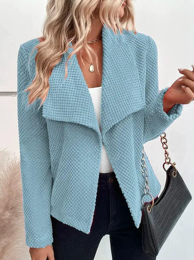 Veste blazer femme – Maille texturée – Coupe décontractée – Manches longues – Revers large