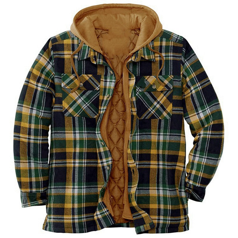 Veste Chemise Homme – Coupe Relax – Flanelle Matelassée – Capuche – Motif Carreaux