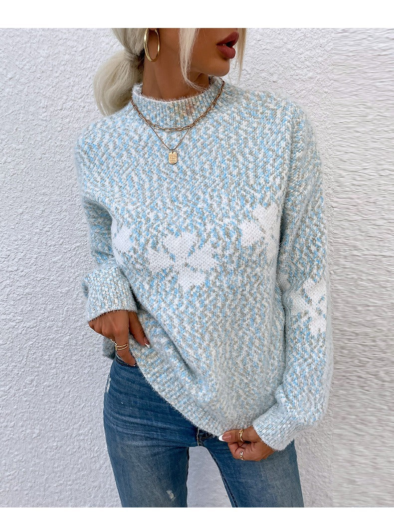 Pull femme – Laine douce – Coupe décontractée – Col montant – Manches longues côtelées