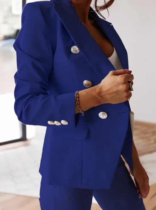 Tailleur femme – Blazer croisé cintré – Pantalon slim taille haute élégant