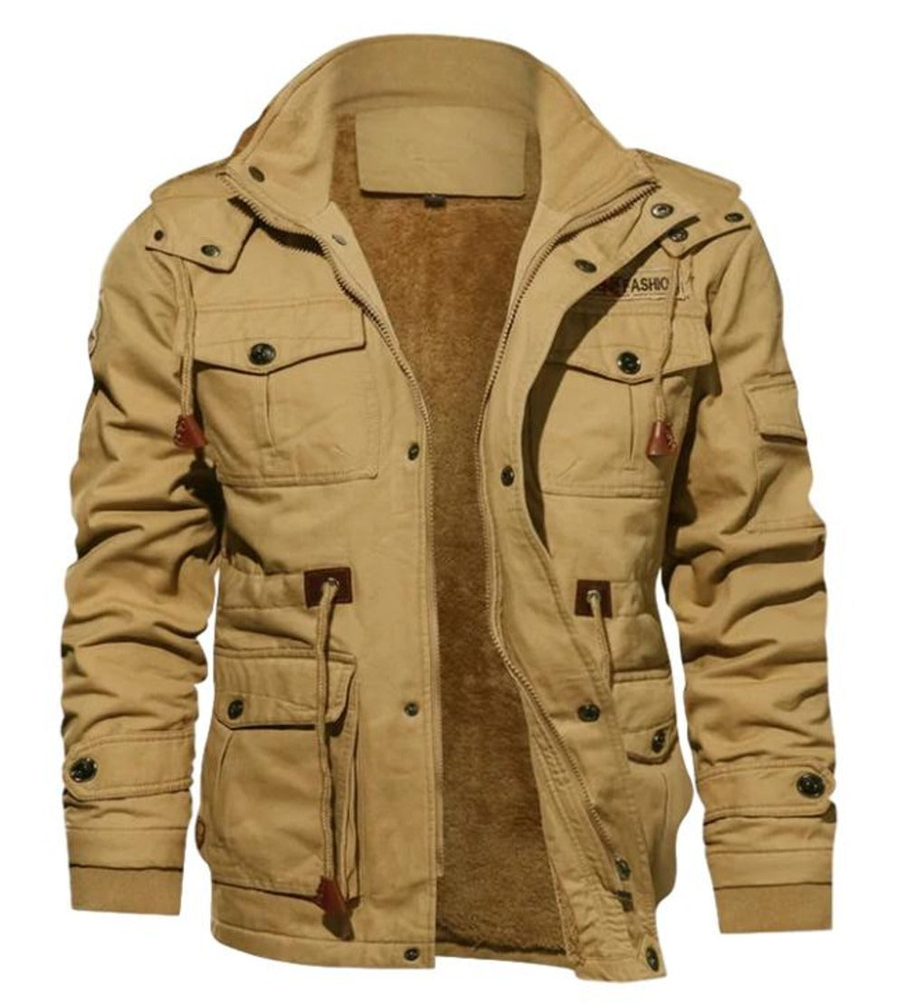 Manteau homme – Coupe droite – Doublure chaude – Col montant – Multi-poches fonctionnelles