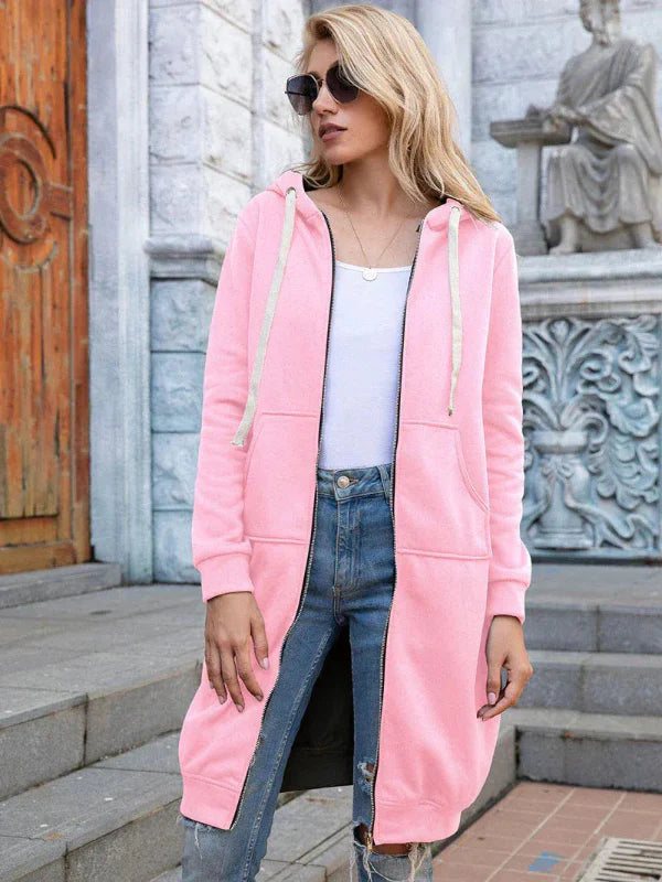 Sweatshirt femme oversize – coton doux – zip frontal – capuche – poches larges