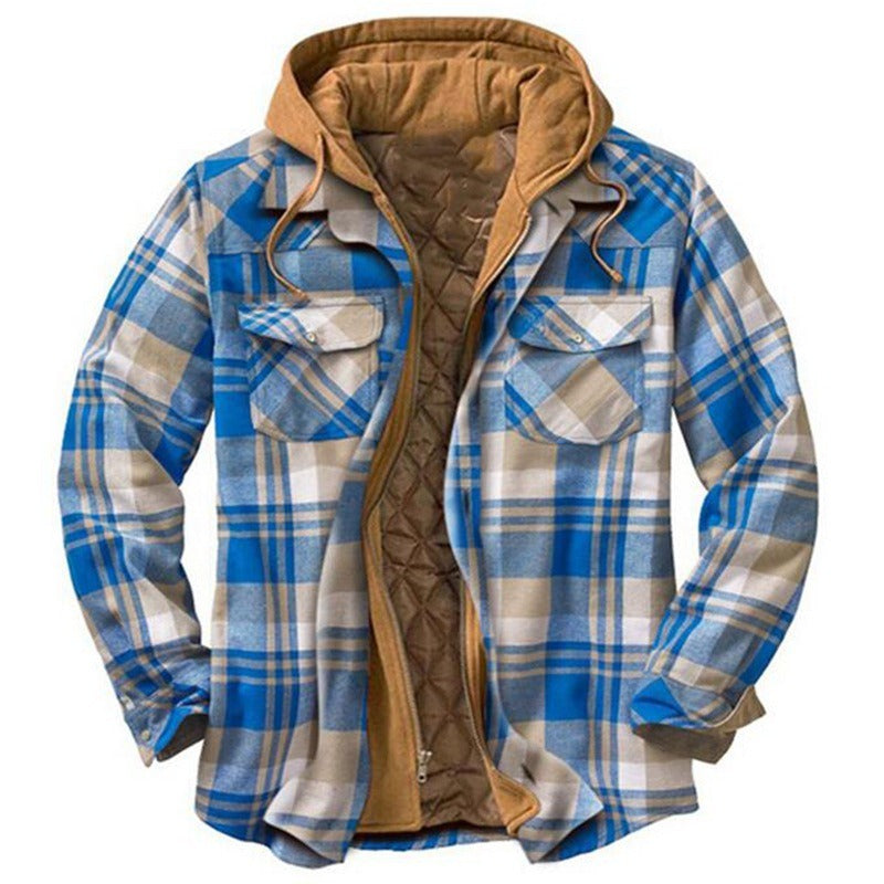 Veste Chemise Homme – Coupe Relax – Flanelle Matelassée – Capuche – Motif Carreaux