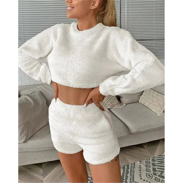 Ensemble loungewear femme – Haut court manches longues – Short taille haute doux
