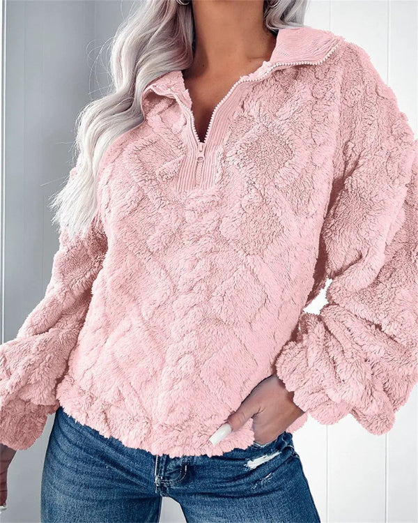 Sweat-shirt femme – Coupe oversize – Tissu molletonné doux – Col montant zippé