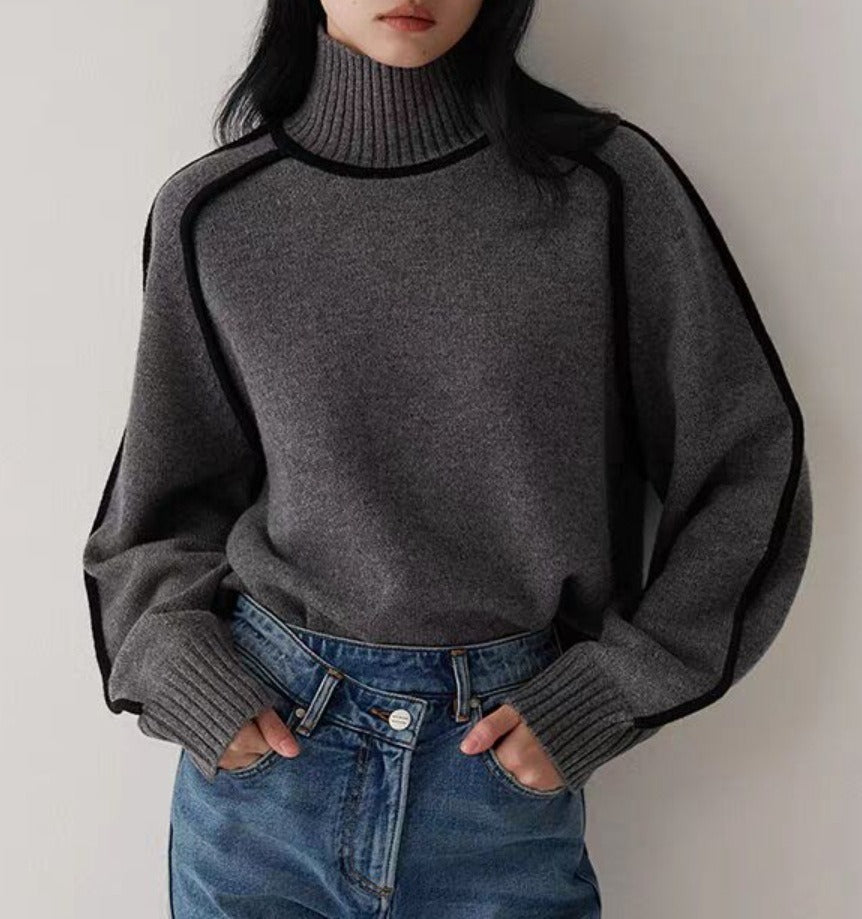 Léa Pull Col Roulé Contrasté | Pull Col Roulé