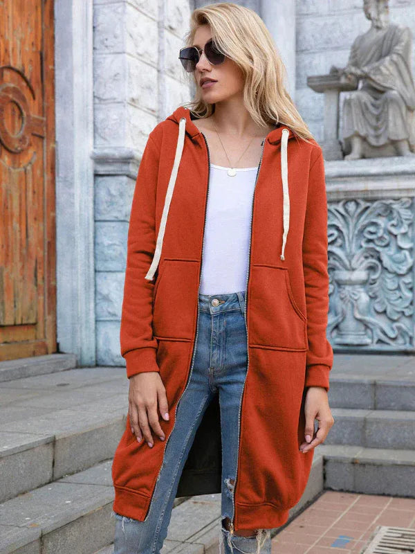 Sweatshirt femme oversize – coton doux – zip frontal – capuche – poches larges
