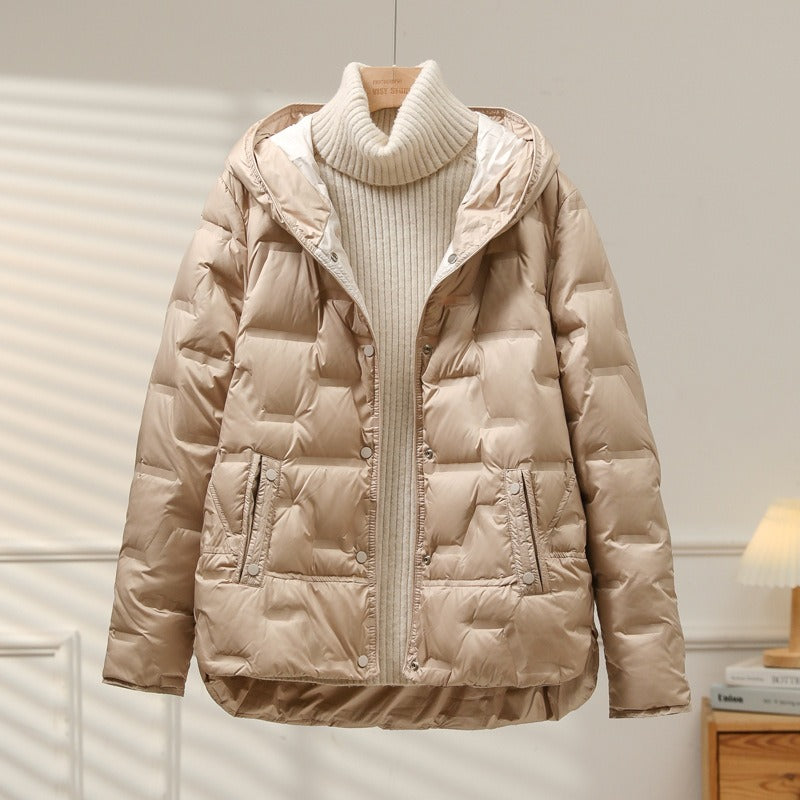 Manteau femme duvet – Coupe ample – Col à revers – Matelassé léger imperméable