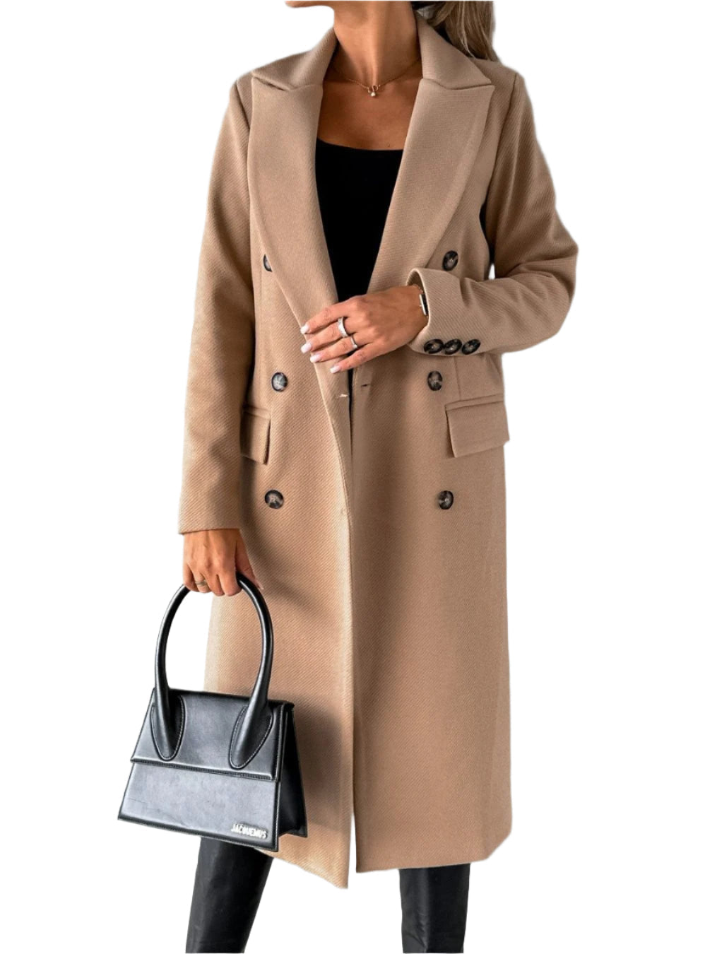 Manteau trench femme – Coupe ajustée – Laine douce – Boutonnage croisé – Longueur genou