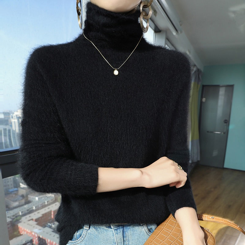 Sweatshirt femme – Coupe décontractée – Laine douce – Col superposé – Poignets côtelés
