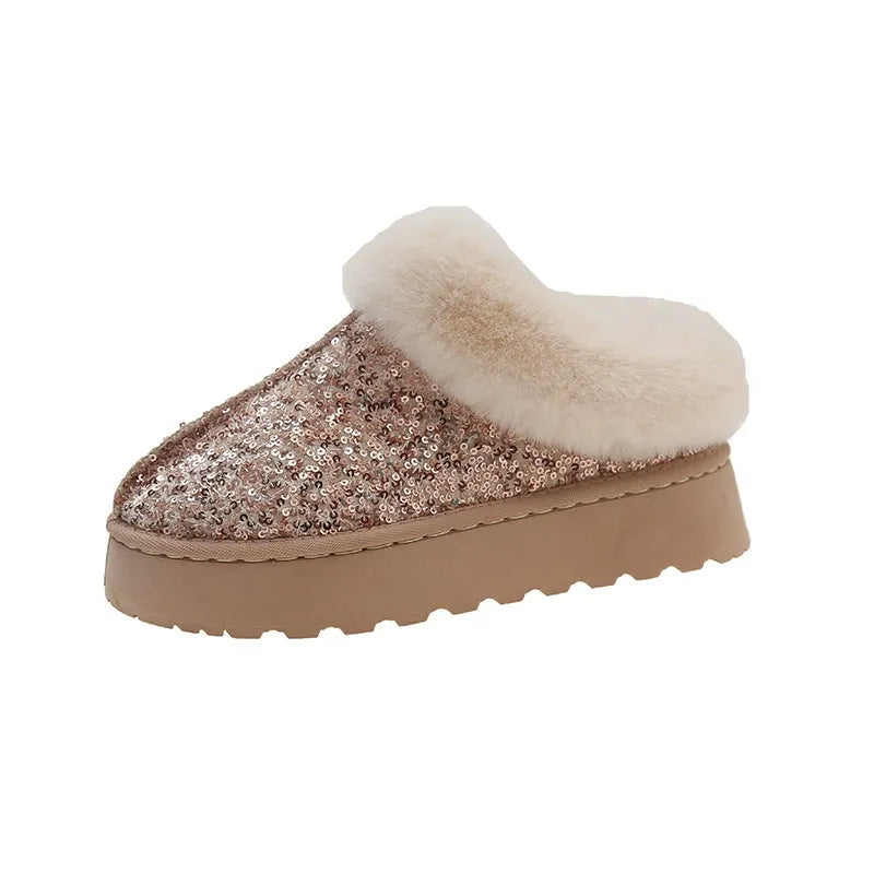 Bottes neige femme – Doublure chaude – Semelle épaisse – Détail à sequins – Cheville
