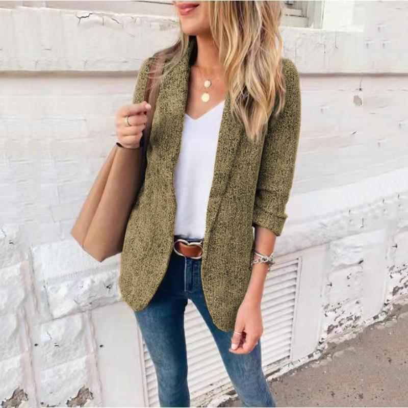 Veste blazer femme – Coupe slim – Revers cranté – Manches retroussées – Style court