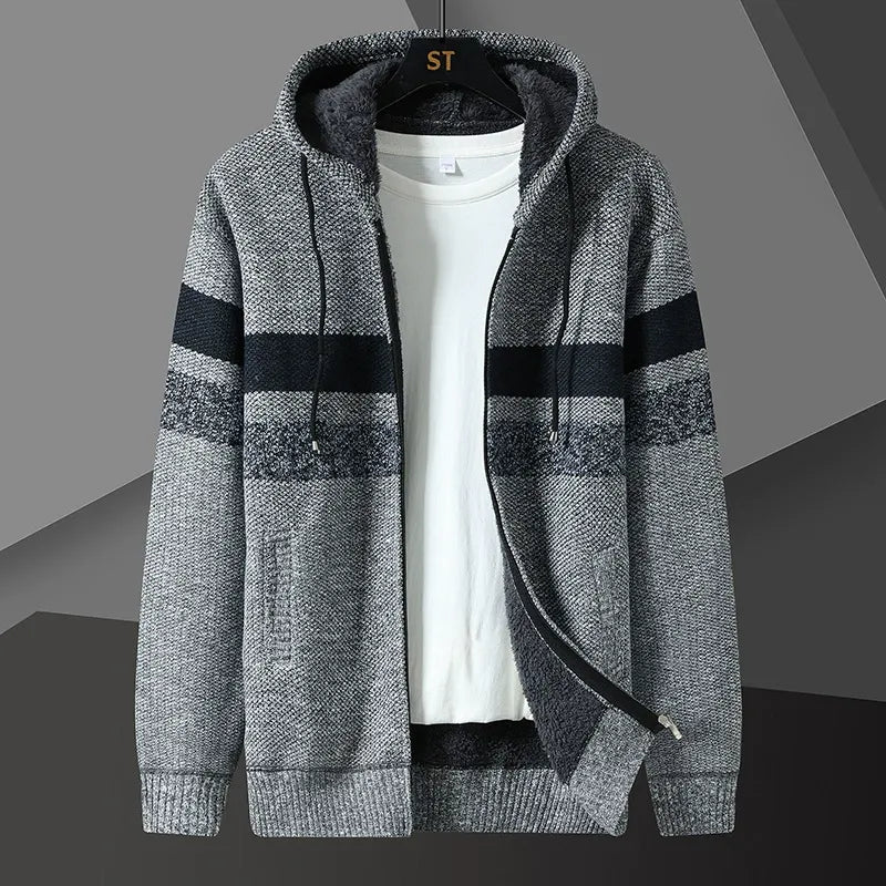 Sweat à capuche homme – Coupe décontractée – Maille texturée – Fermeture zippée