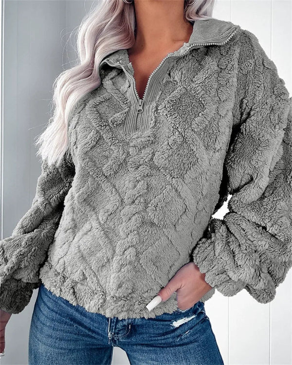 Sweat-shirt femme – Coupe oversize – Tissu molletonné doux – Col montant zippé