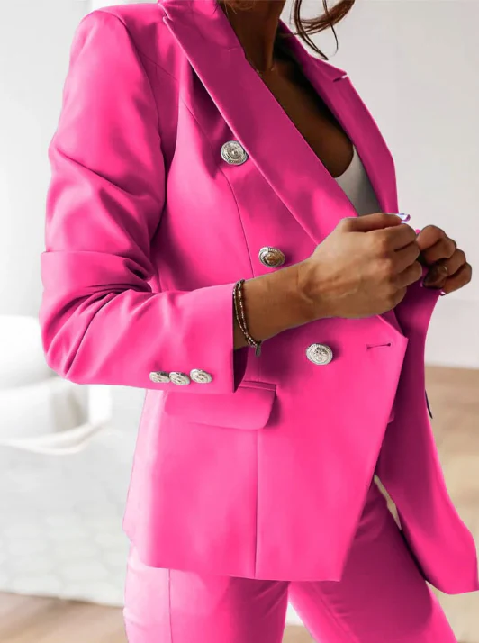 Tailleur femme – Blazer croisé cintré – Pantalon slim taille haute élégant