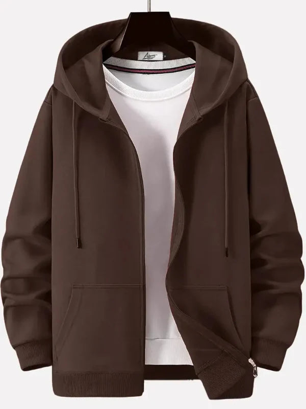 Sweat à capuche zippé homme – Coupe décontractée – Coton – Poches avant – Style casual