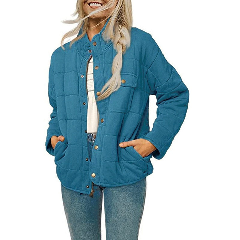 Veste matelassée femme – Coupe ample – Col montant – Fermeture à boutons – Décontractée