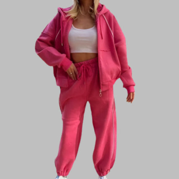 Ensemble femme hoodie et jogger – Coupe oversize – Coton doux – Détail passepoil