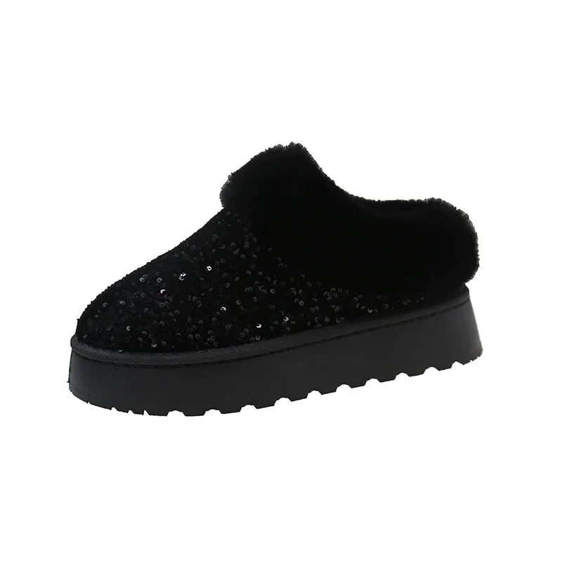 Bottes neige femme – Doublure chaude – Semelle épaisse – Détail à sequins – Cheville