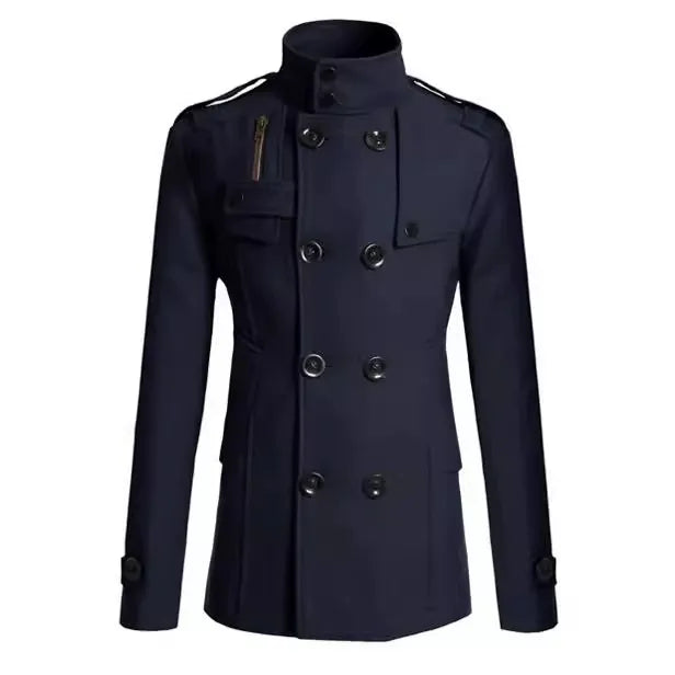 Manteau homme – Laine – Coupe slim – Double boutonnage – Style militaire structuré