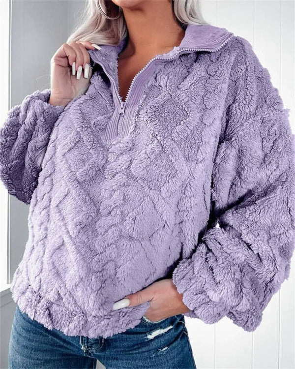 Sweat-shirt femme – Coupe oversize – Tissu molletonné doux – Col montant zippé
