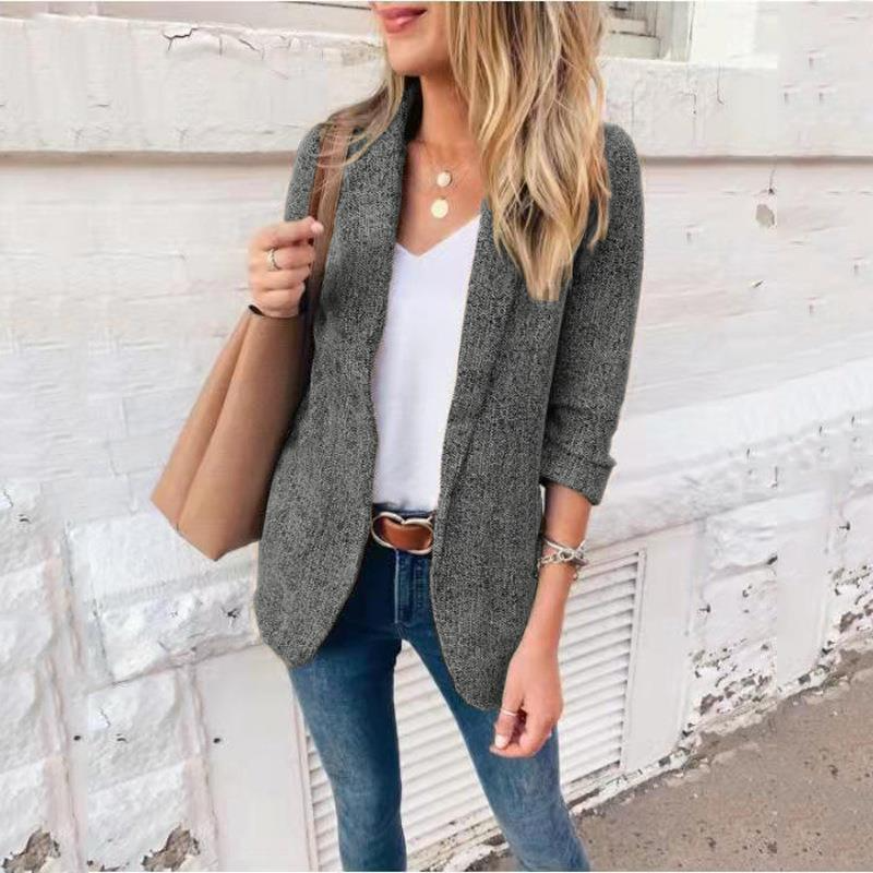 Veste blazer femme – Coupe slim – Revers cranté – Manches retroussées – Style court