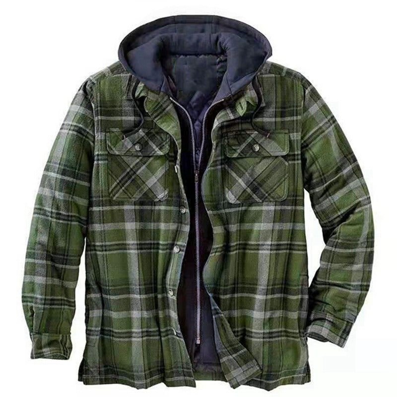Veste Chemise Homme – Coupe Relax – Flanelle Matelassée – Capuche – Motif Carreaux
