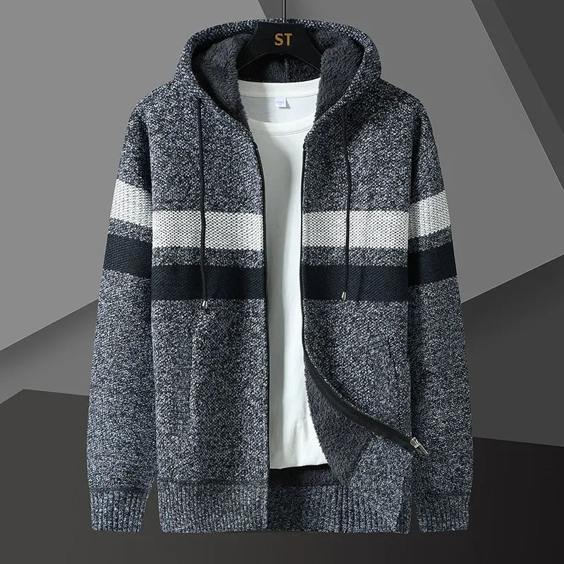 Sweat à capuche homme – Coupe décontractée – Maille texturée – Fermeture zippée