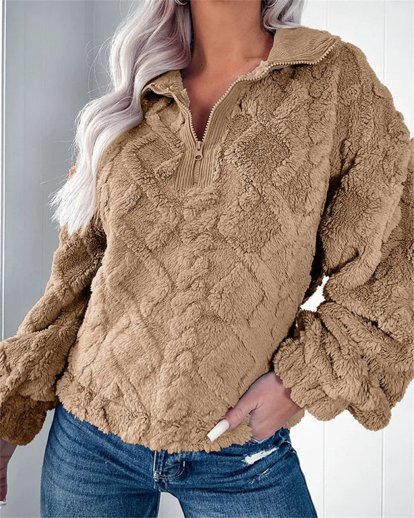 Sweat-shirt femme – Coupe oversize – Tissu molletonné doux – Col montant zippé