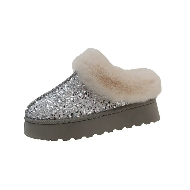 Bottes neige femme – Doublure chaude – Semelle épaisse – Détail à sequins – Cheville